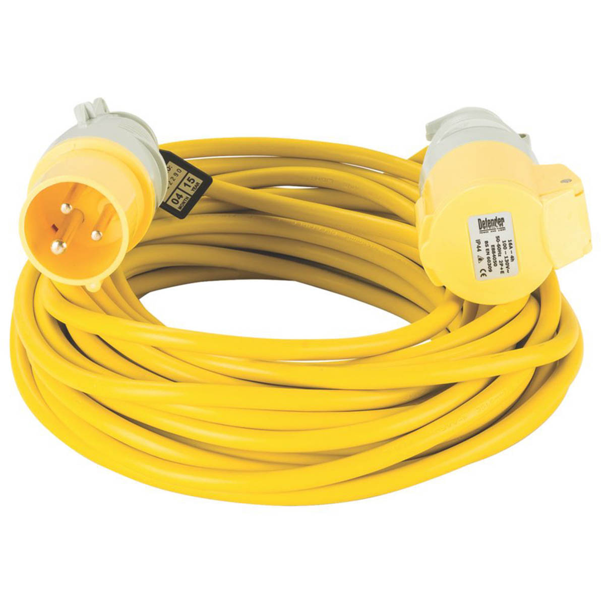 Defender Extension Lead 110V Yellow 16A Site Power Cable 1.5 mm² Indoor 14m - Image 1