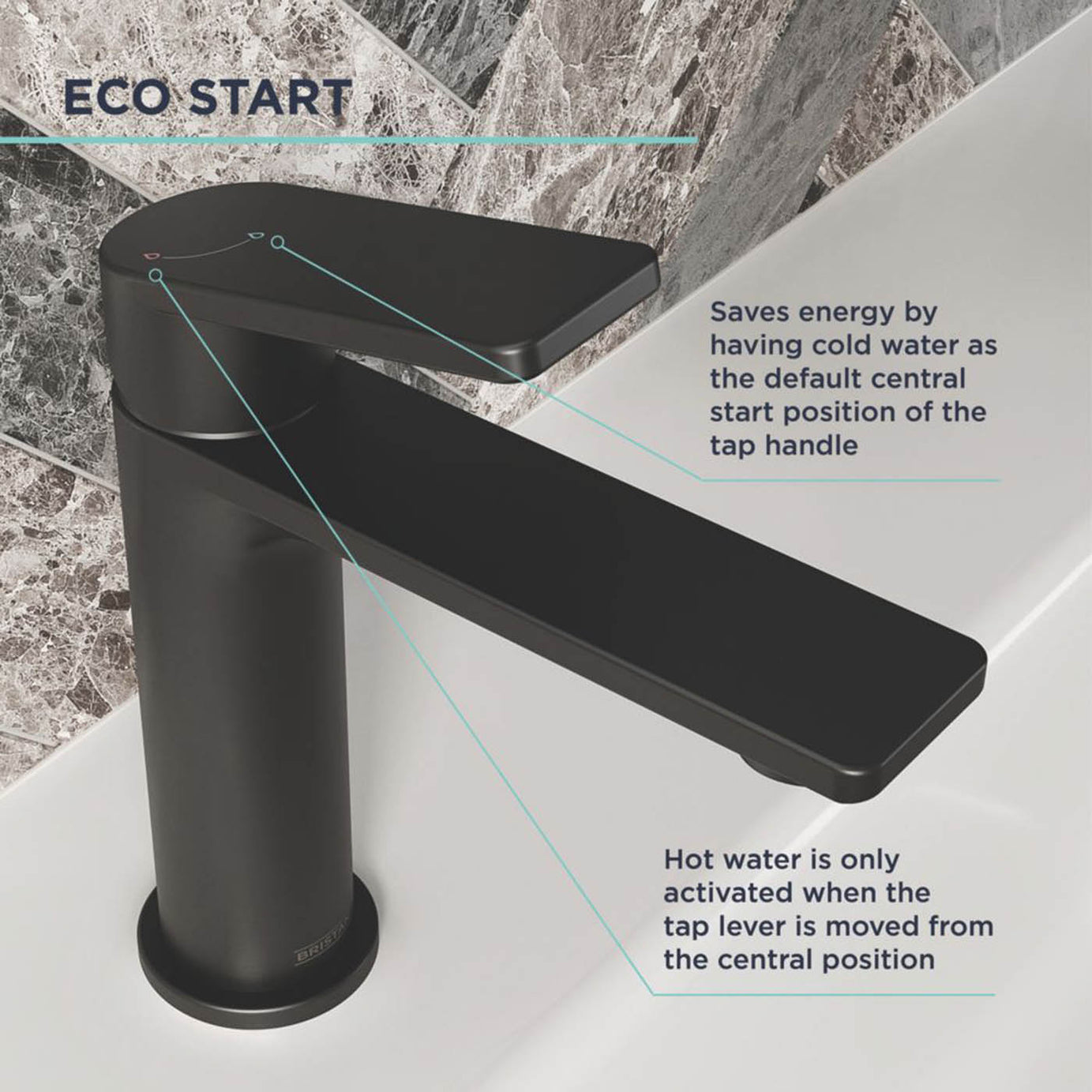 Bristan Bathroom Sink Tap Frammento Single Lever Mono Basin Mixer Black 170mm - Image 3