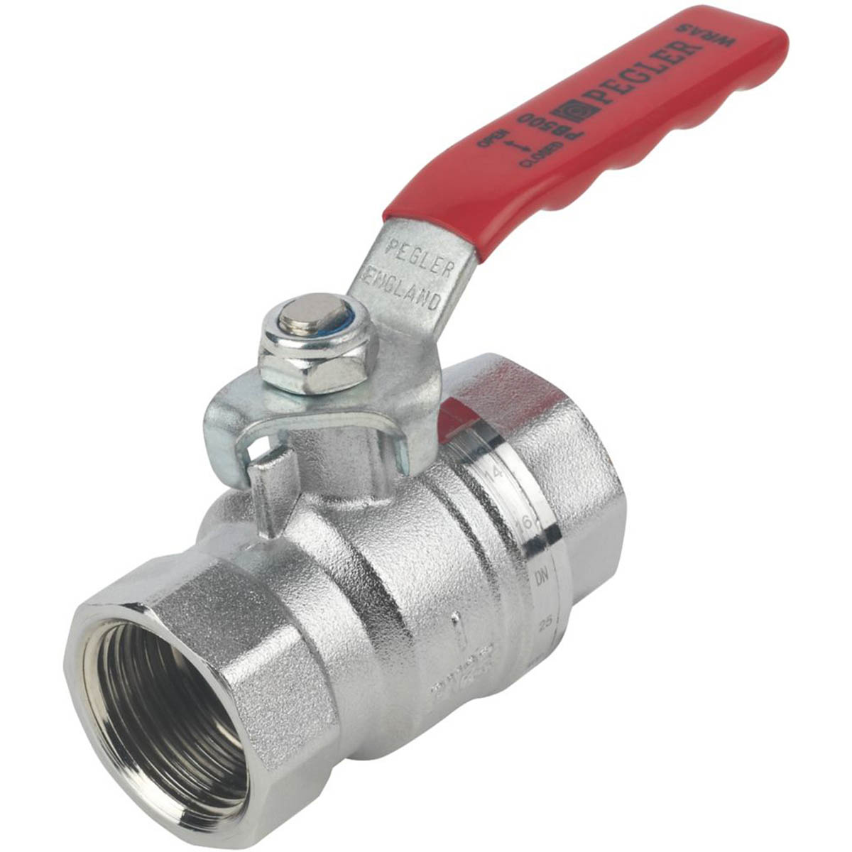 Pegler Lever Ball Valve Red Handle Demountable Reusable Chrome-Plated 1" - Image 1