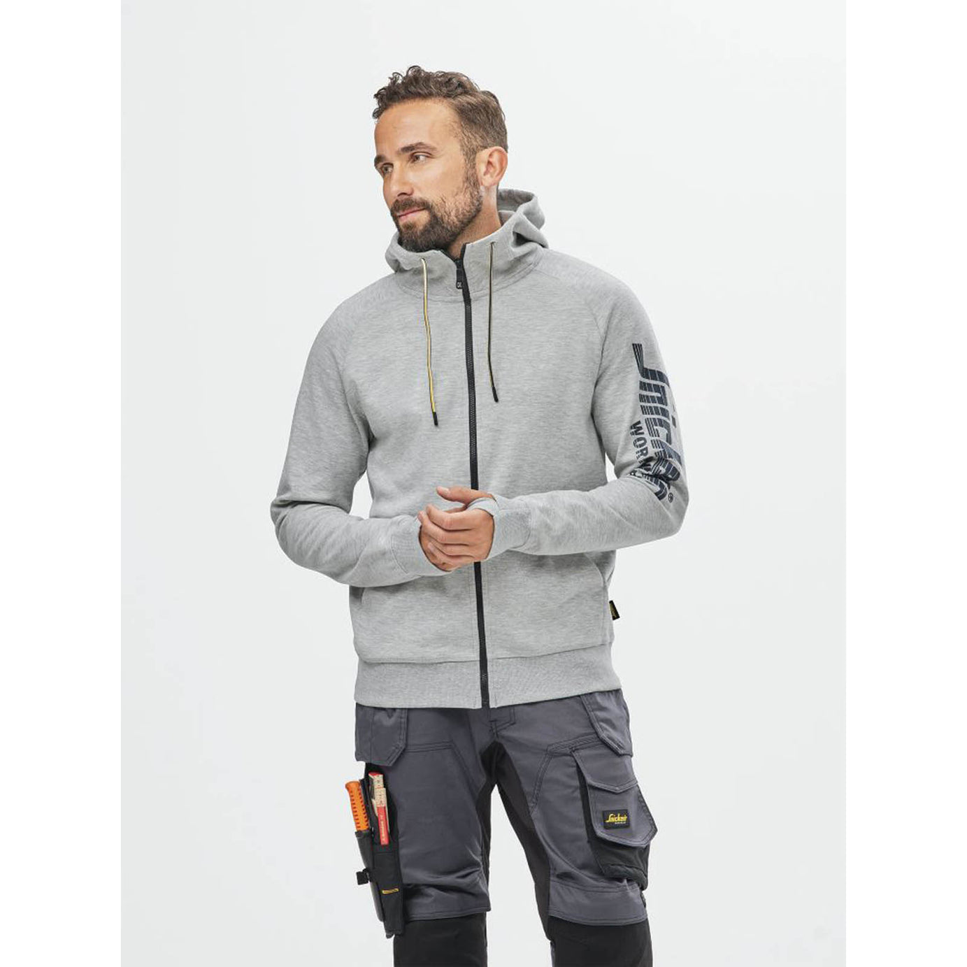 Snickers Work Hoodie Mens Grey Full Zip Breathable Jumper Large 43" Chest - Image 3